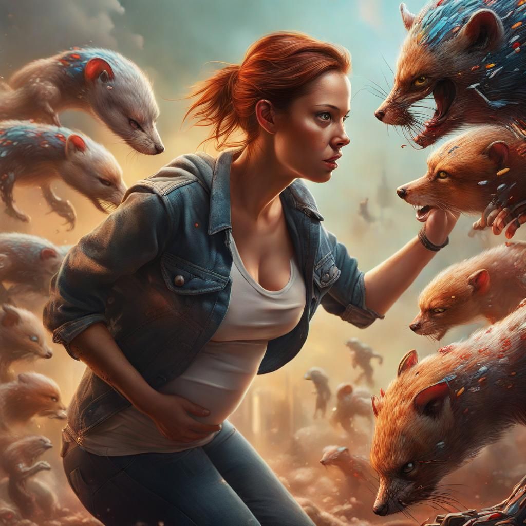 Fierce Pregnant Woman vs Robotic Weasels