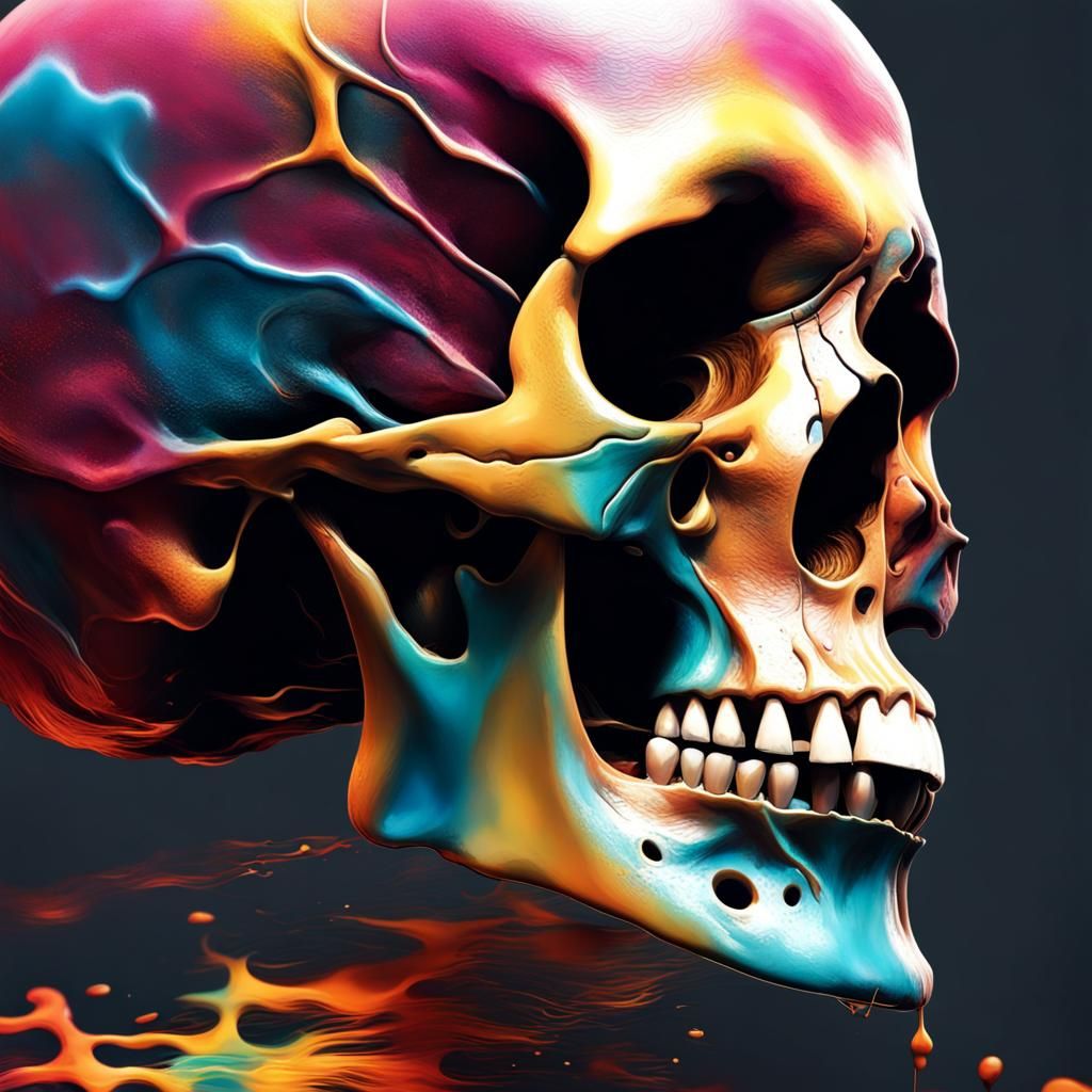 Hyperrealistic Skull with Colorful Splash Art Background