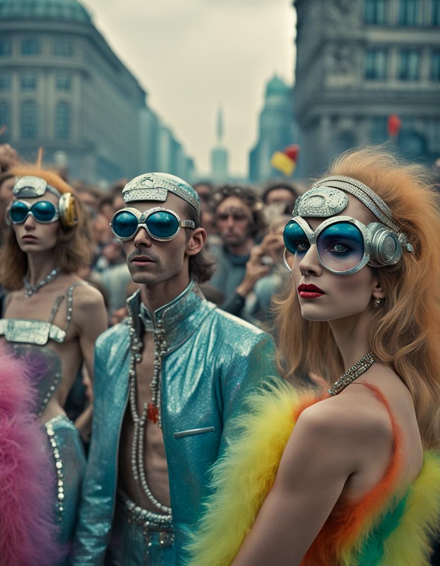 Berlin Love Parade Dancers in Sci-Fi City