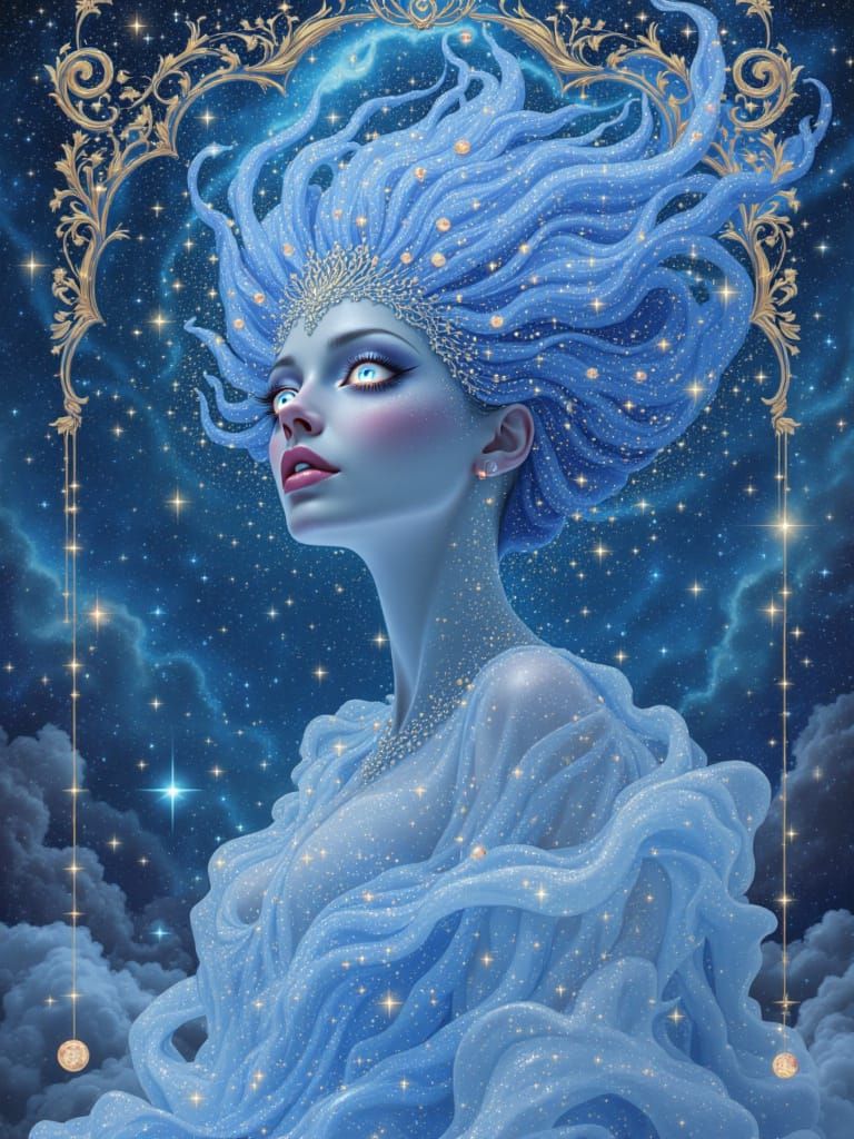 Celestial Goddess Emerging From Nebula in Ultra Nouveau Styl...
