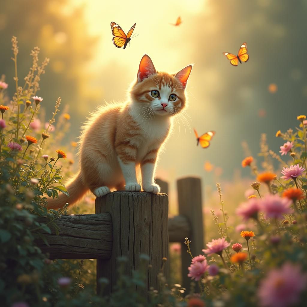 Whiskers the Cat in an Enchanted Garden