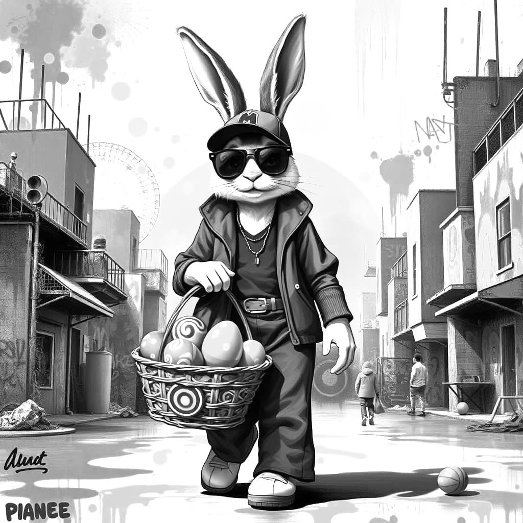 Easter Bunny in Trendy Easter Cityscape