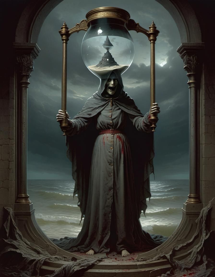 Blood Hourglass in Dark Engraving Style