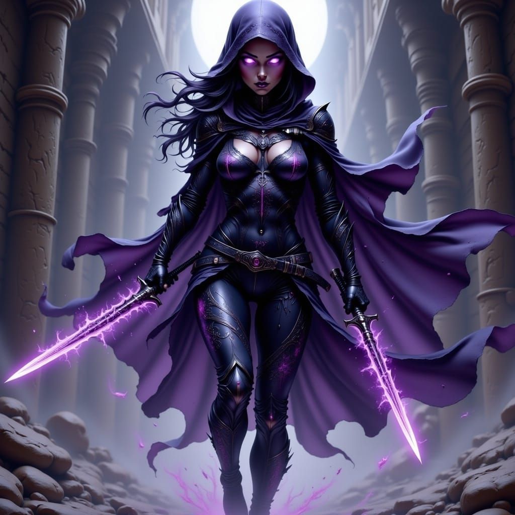 Shadowy Assassin Strikes in Gothic Fantasy Style