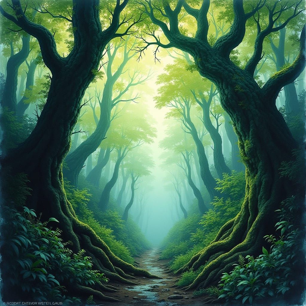 Primordial Jungle Enigma in Watercolor Hues