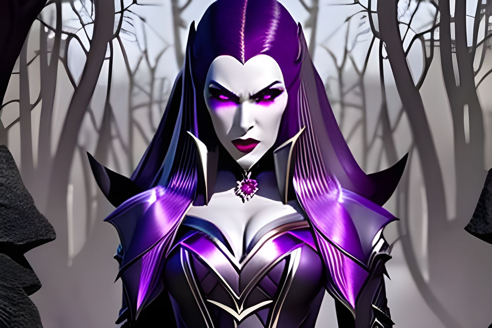 Menacing Fanged Vampire in Mystical Forest