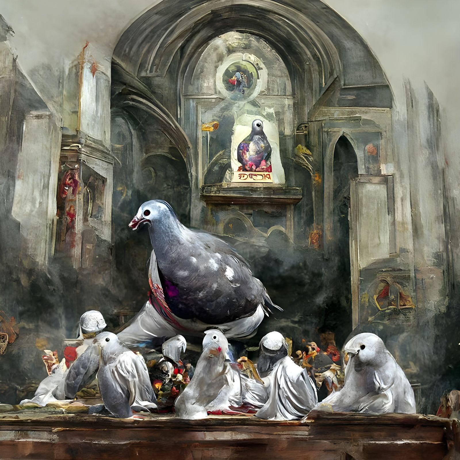 Baroque Pigeon Religious Art in Detailed Digital Illustratio...