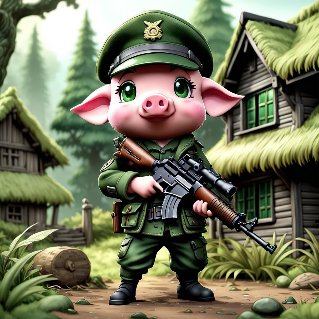 Chibi Piglets in Combat Gear: Digital Art Masterpiece