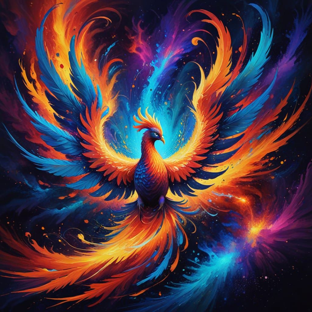 Mystical Phoenix Rises in Abstract Expressionist Painting