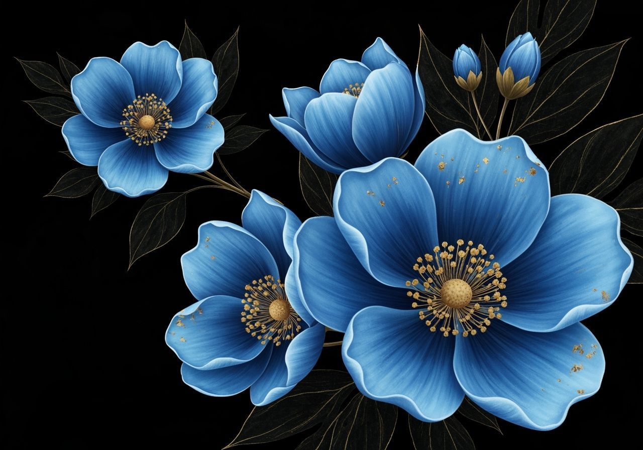 Vibrant Blue Flowers with Gold Accents