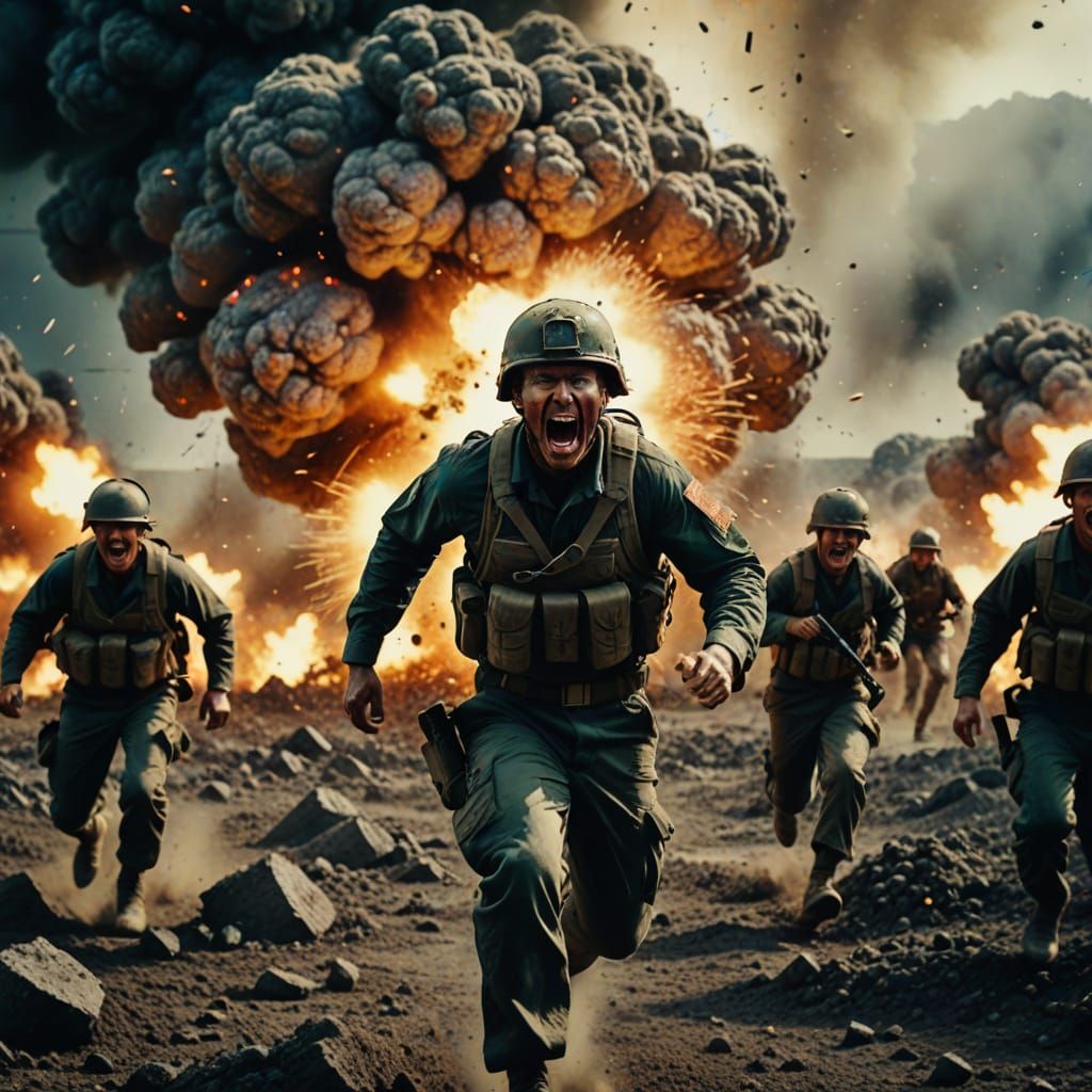 Muscular Soldier Runs Through Exploding Minefield