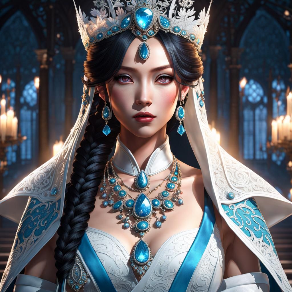 Gothic Japanese Princess with White Petals