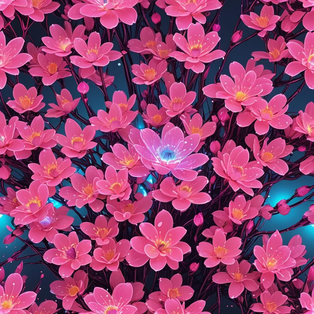 Synthwave Blossom with Glowing Neon Circuits