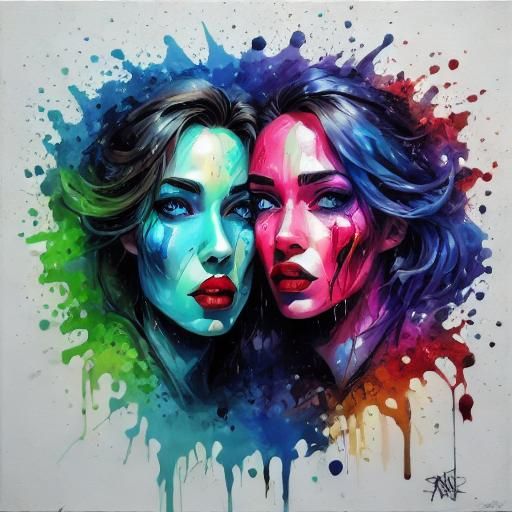 Passionate Kiss in Graffiti Street Art Style