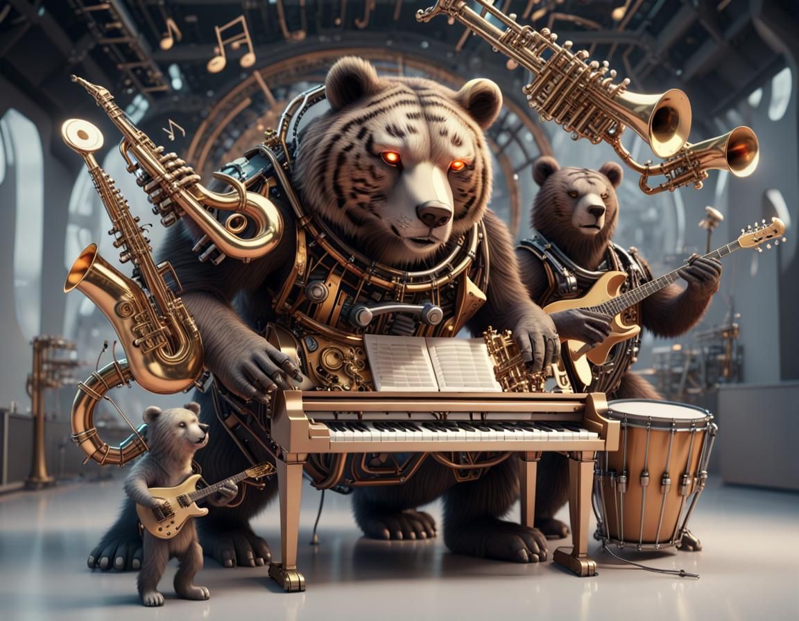 Tiger and Bear Concert in Futuristic Style
