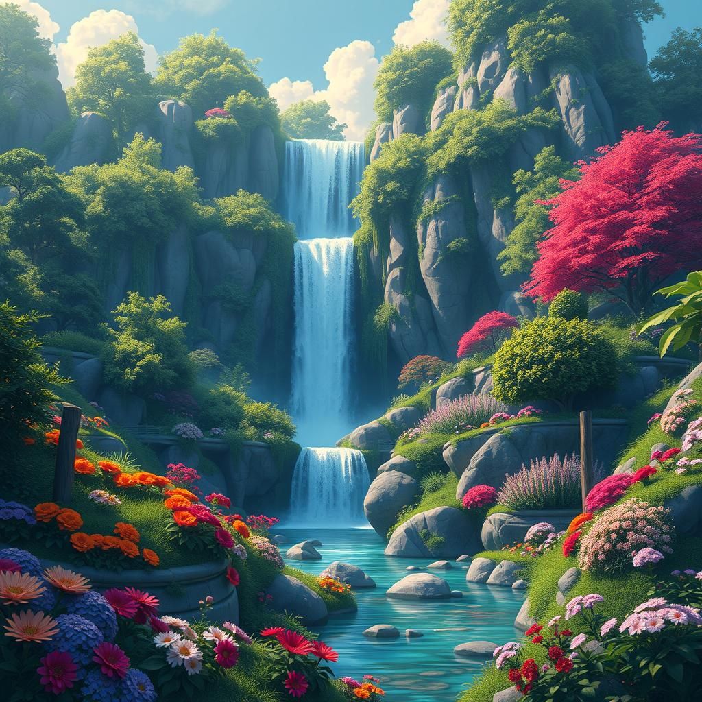 Pixel art : A beautiful scene of serene landscape with water...