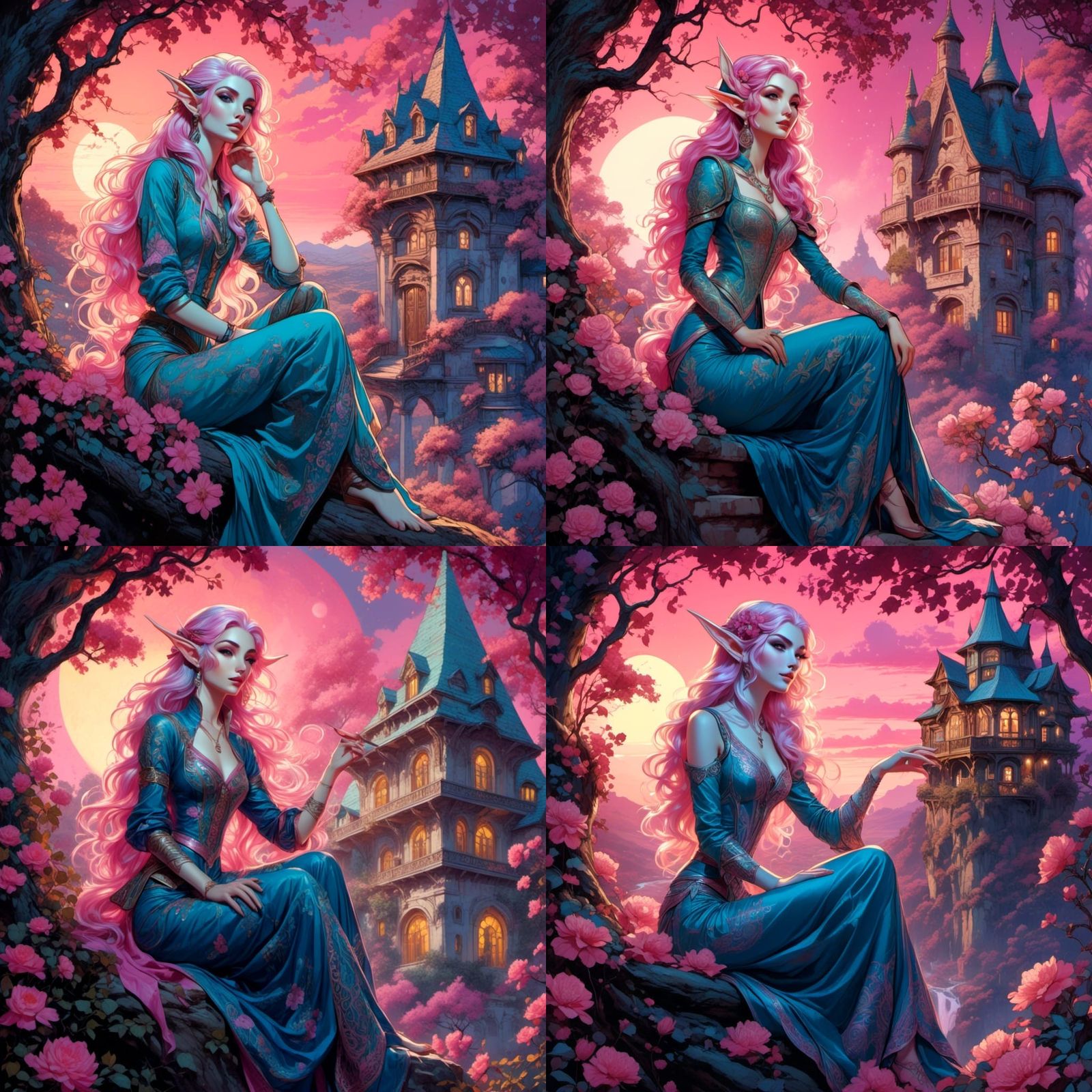 Glowing Elf Painter on Balcony Illustration