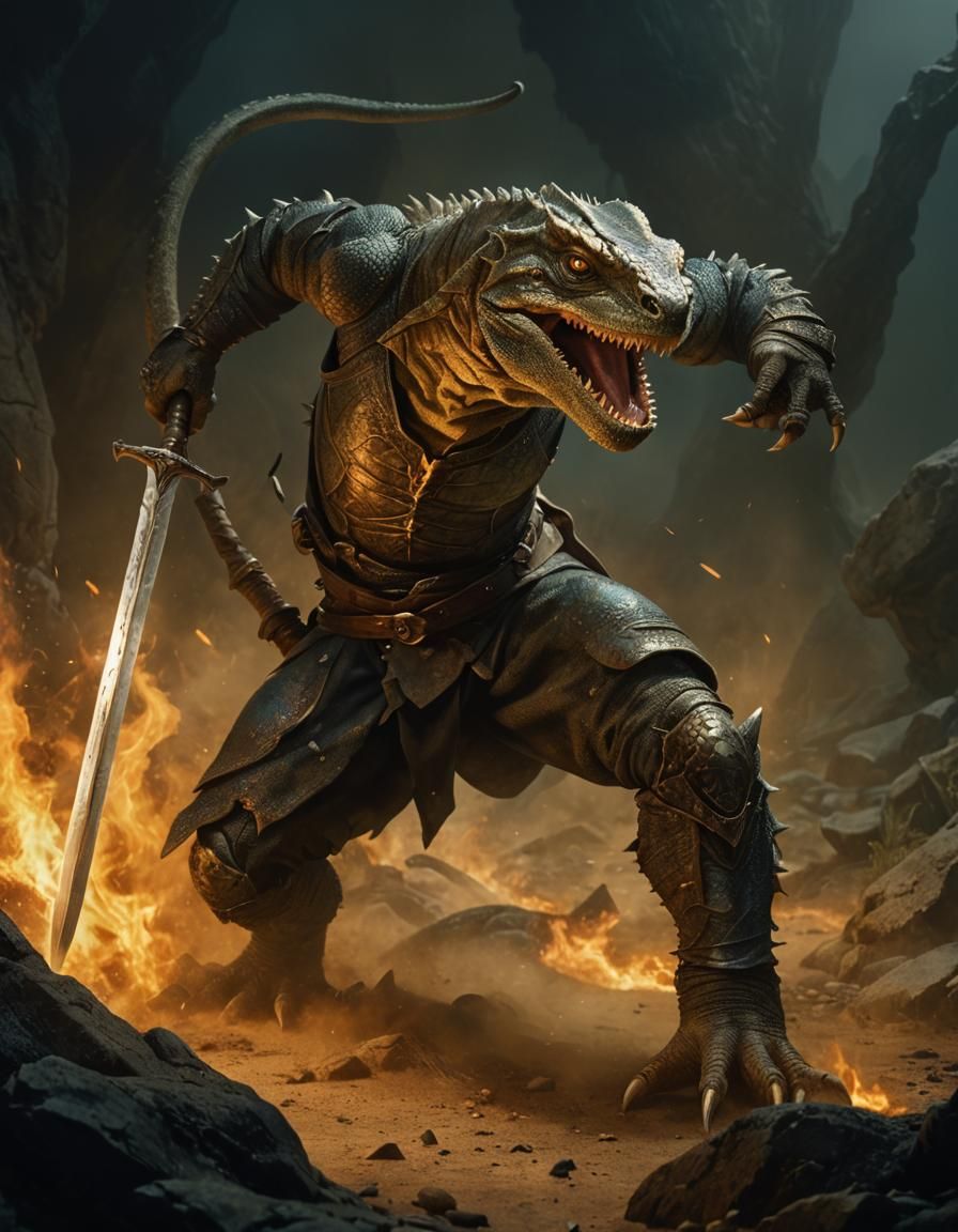 Photorealistic Lizard Warrior Portrait in High Fantasy Style