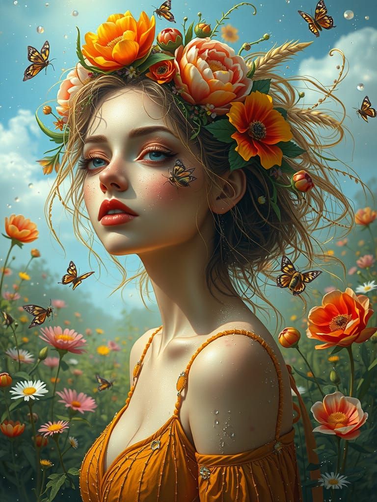 Divine Being in a Blooming Meadow, Tim Burton Style