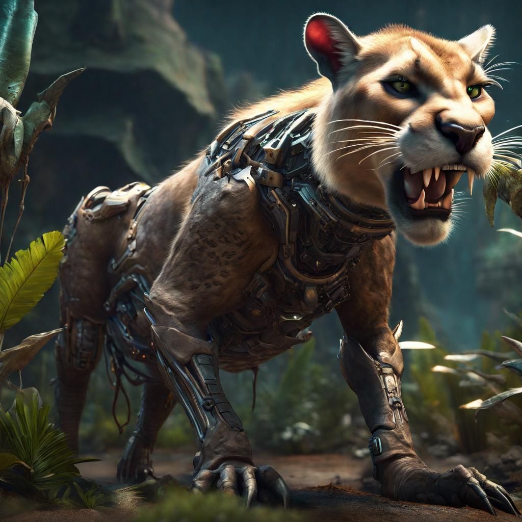 Biopunk Cougar-Warthog Hybrid Creature in Detailed Matte Pai...