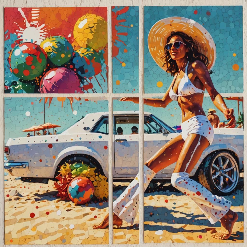 Vibrant Pop Art of Woman in White Bikini