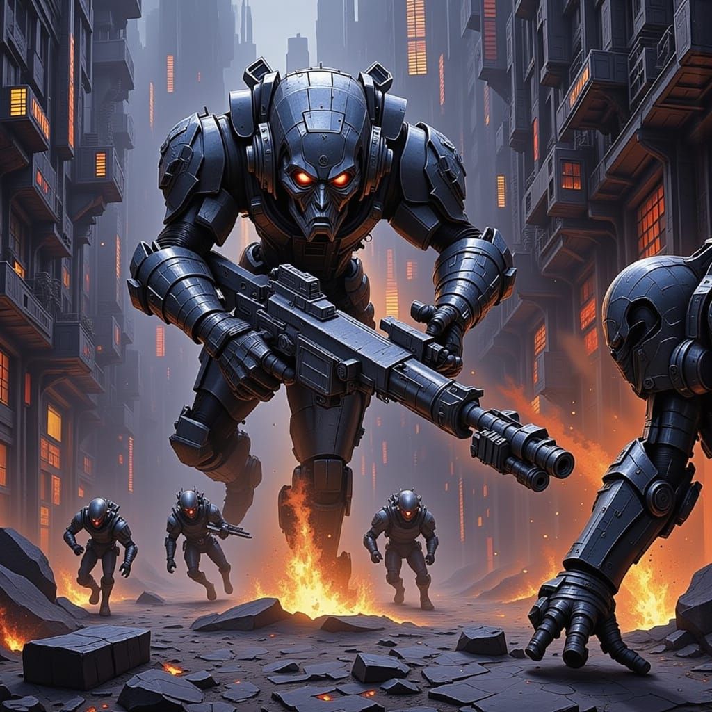 Sci-Fi Warrior Running from Blaster Fire