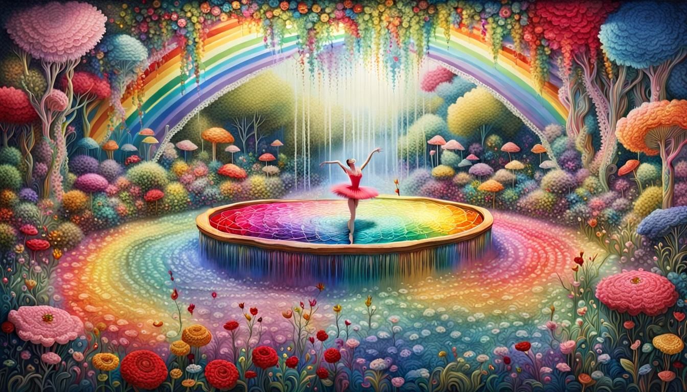 Rainbow Ballet in Magical Garden, Hyperdetailed 8k Art