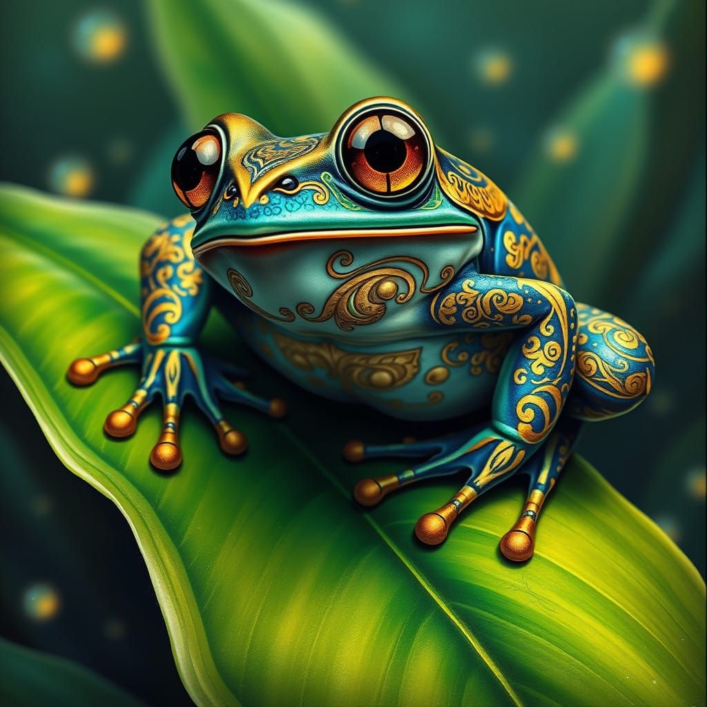 Regal Frog in Art Nouveau-Inspired Surrealism