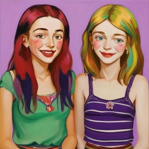 Two Happy Girls in Colorful Portrait Style