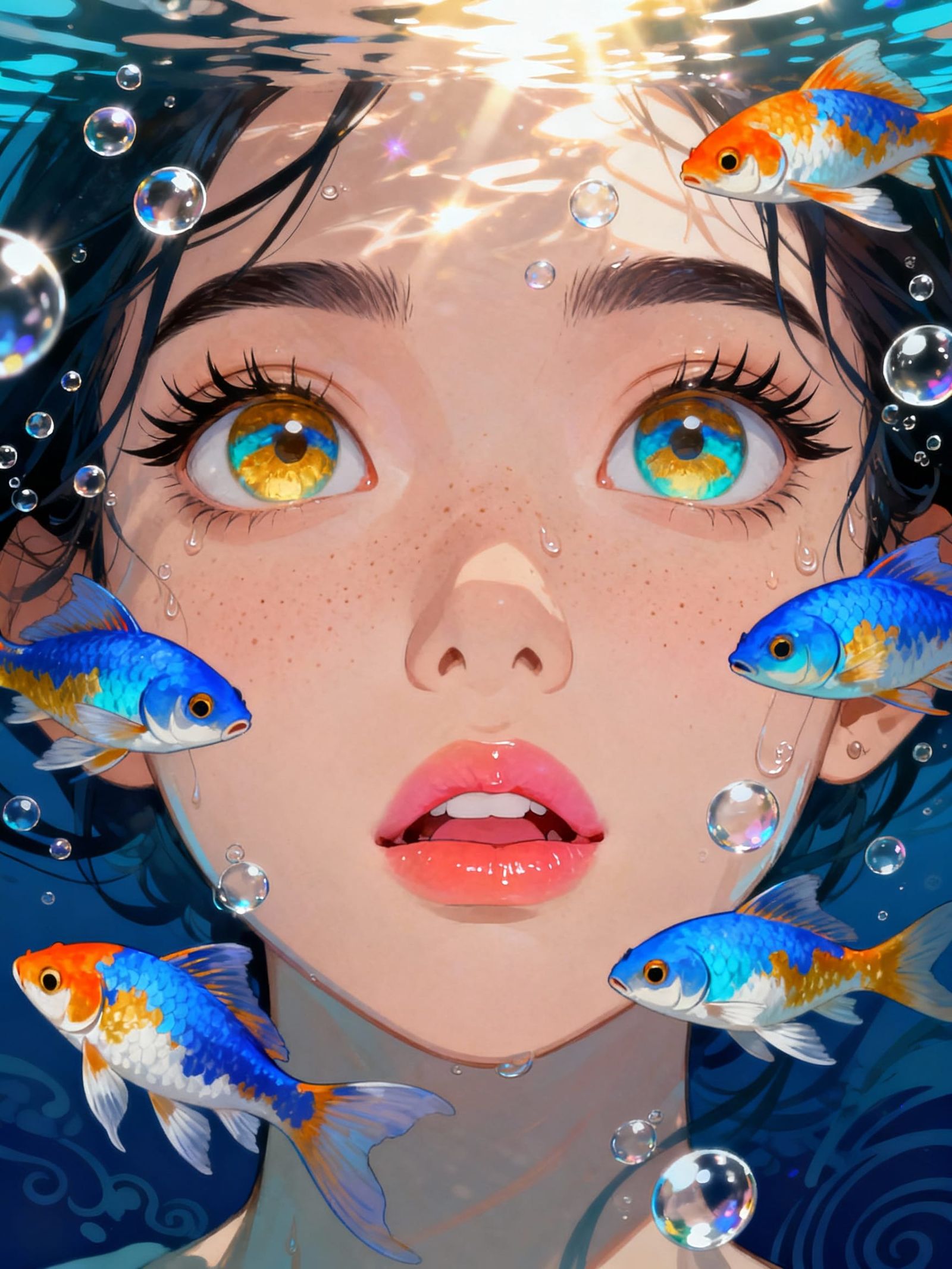 Underwater Portrait of Woman with Koi Fish
