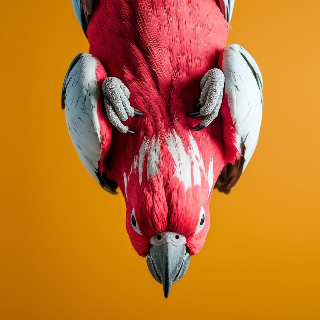 Funny Cockatoo Selfie Hanging Upside-Down