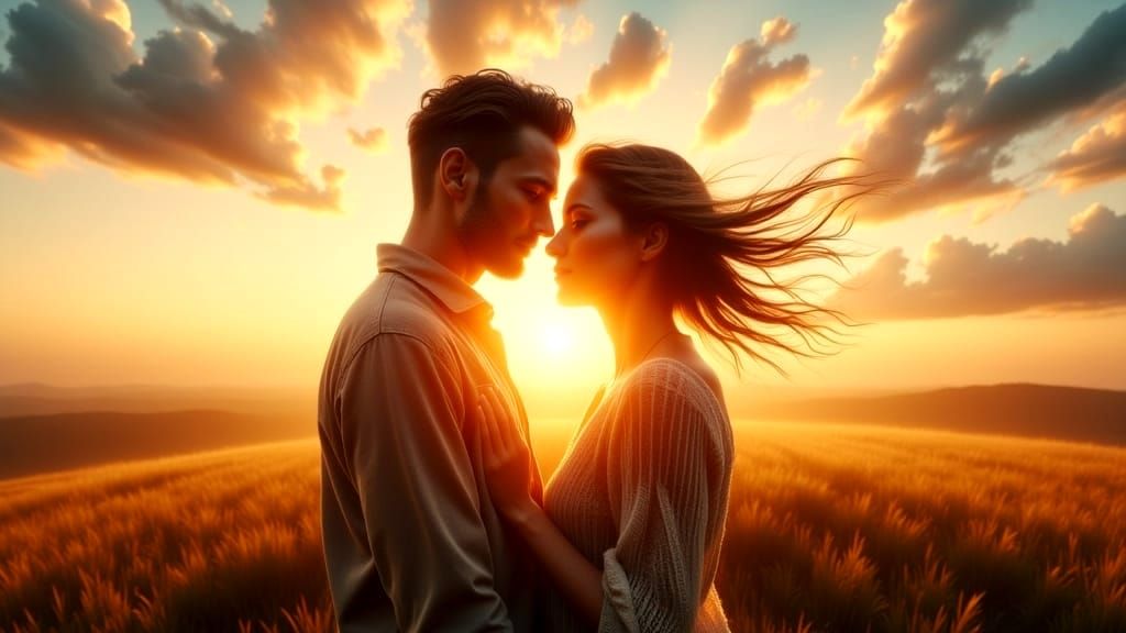 Intimate Golden Sunset Moment in Hyperrealistic Style
