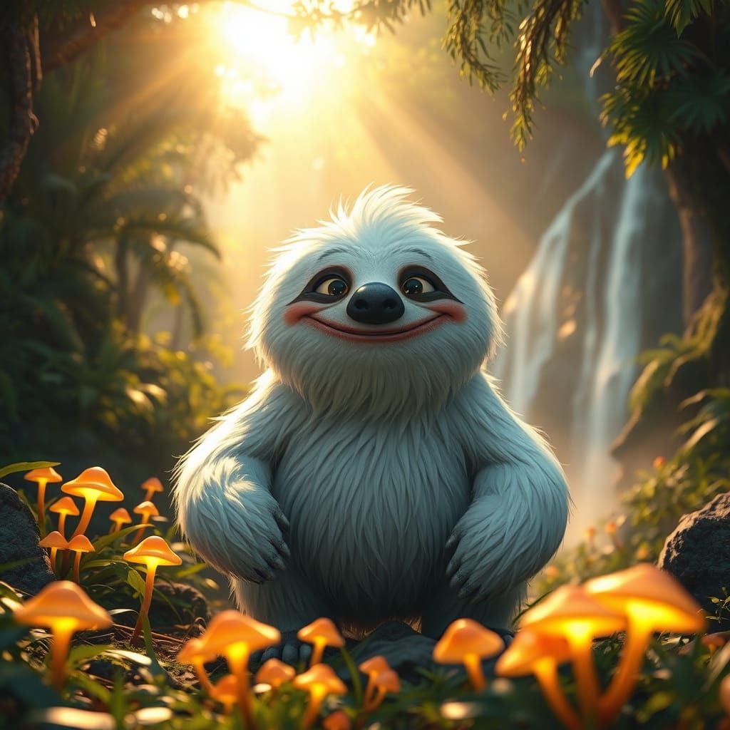 Charming Jungle Sloth Monster in Golden Light