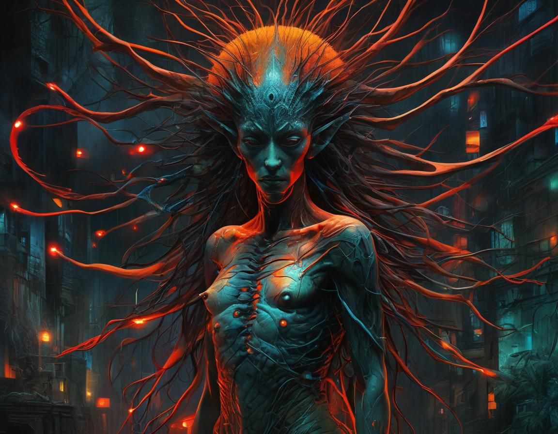 Neon Character in Dark Fantasy Surrealism