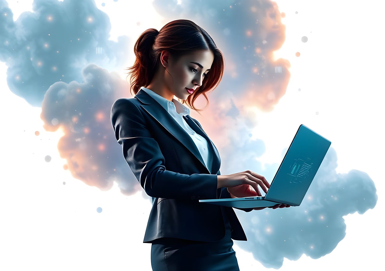 Business Lady with Laptop: Detailed Digital Art