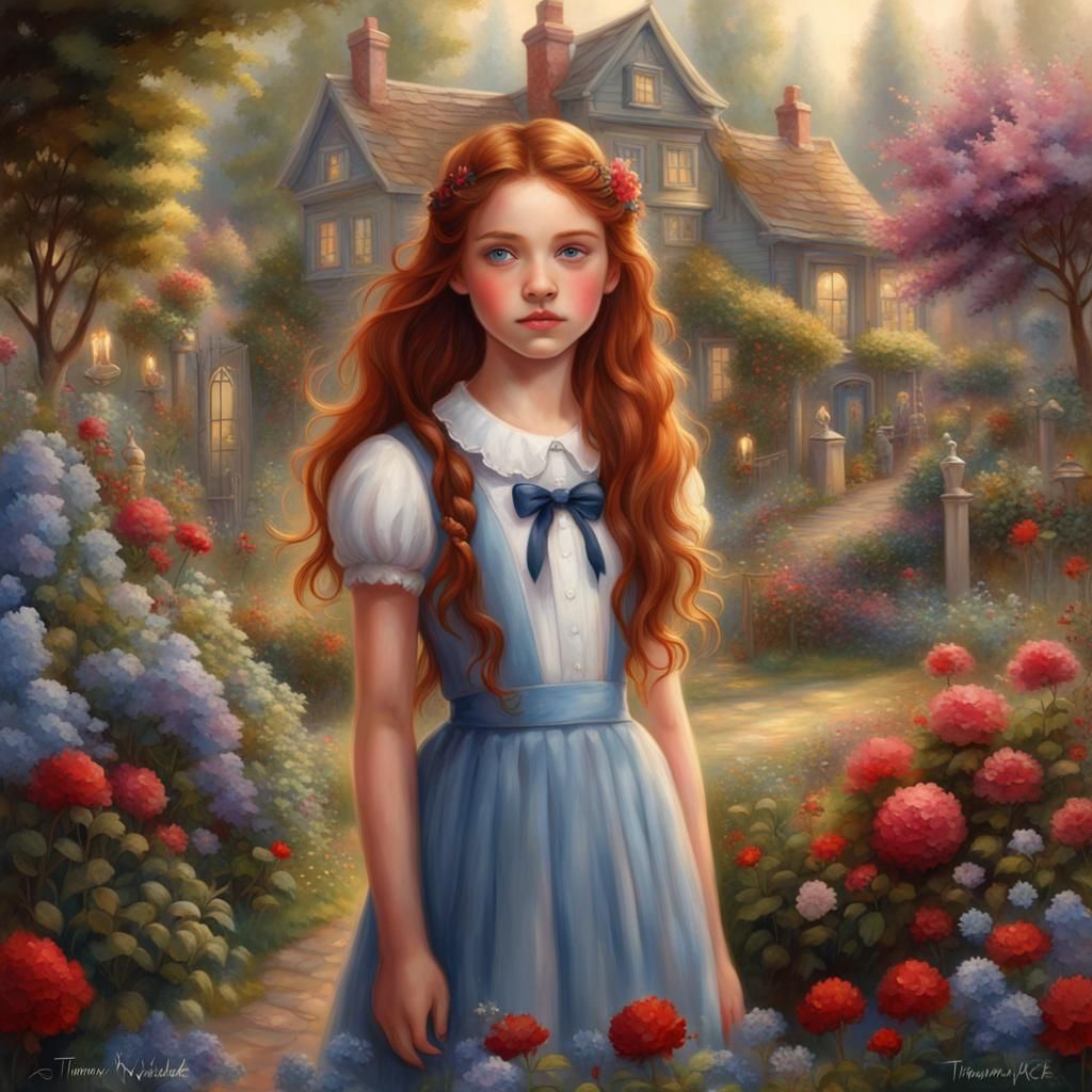 Girl in Flower Garden: Ethereal Fantasy Art