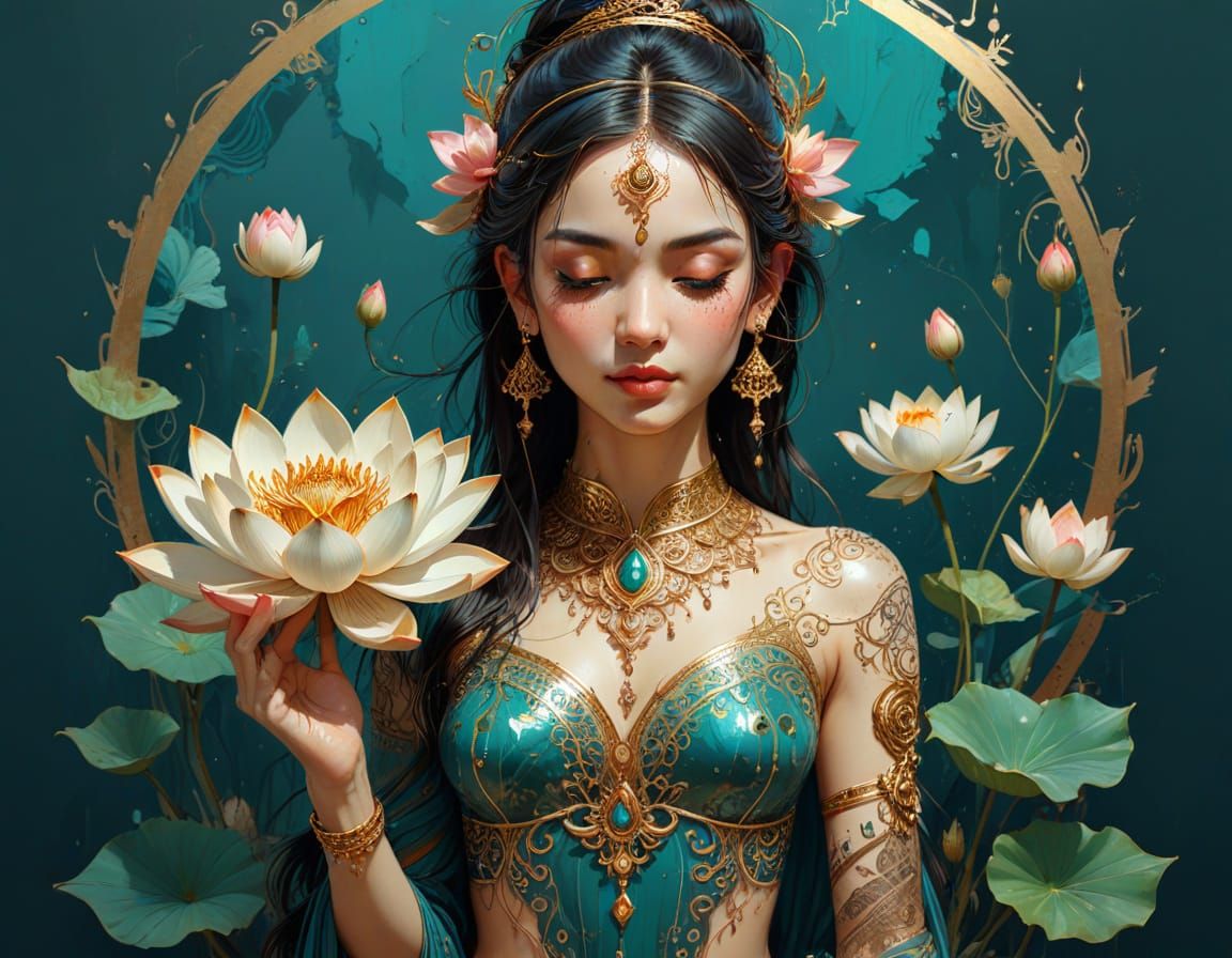 Intricate Lotus in Dreamy Digital Painting