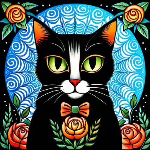 Fantasy Halloween Cat in Tim Burton Style