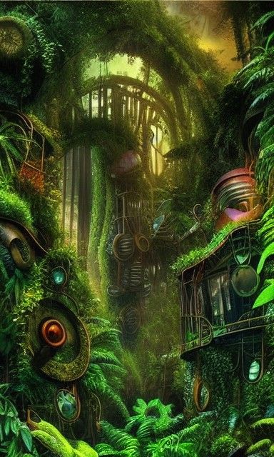 Cyberpunk City in the Sky with Lush Greenery