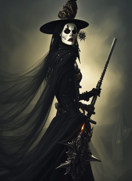 Grim Reaper's Baroque Masquerade: Ink Painting