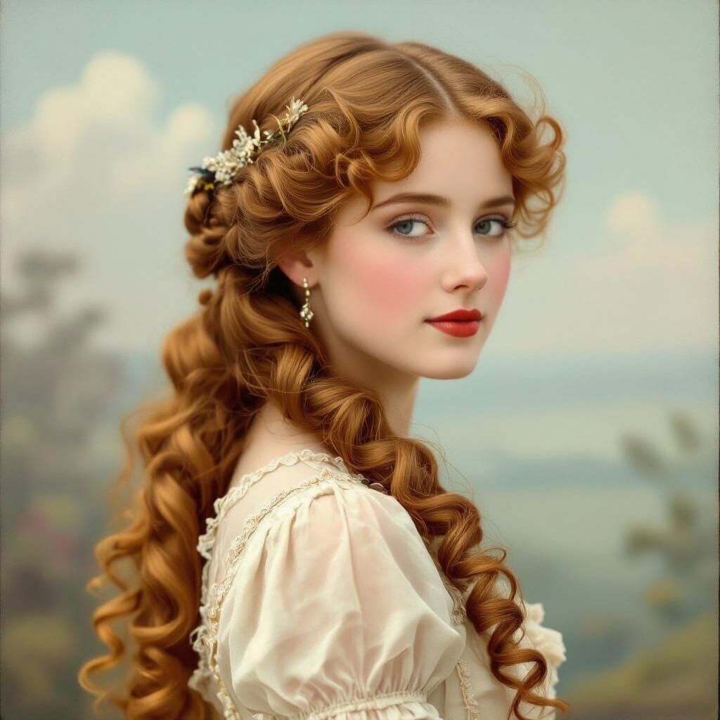 Edwardian Woman with Golden Ringlet Curls
