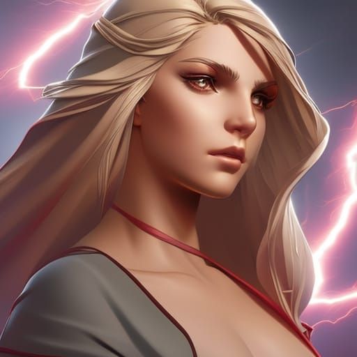 Teenage Girl Portrait with Lightning, Hyperdetailed Art