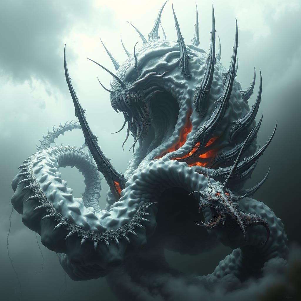 Abyssal Creature Sculpture in Giger & Beksiński Style