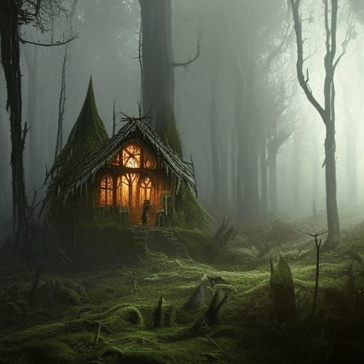 Gothic Horror Forest Hut in Dark Fantasy Art