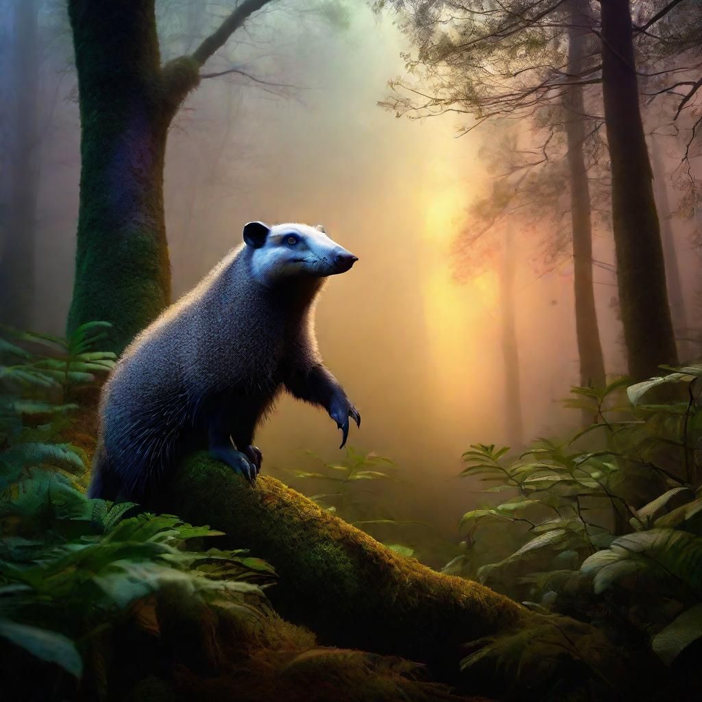 Surreal Anteater in Mirrored Twilight Forest