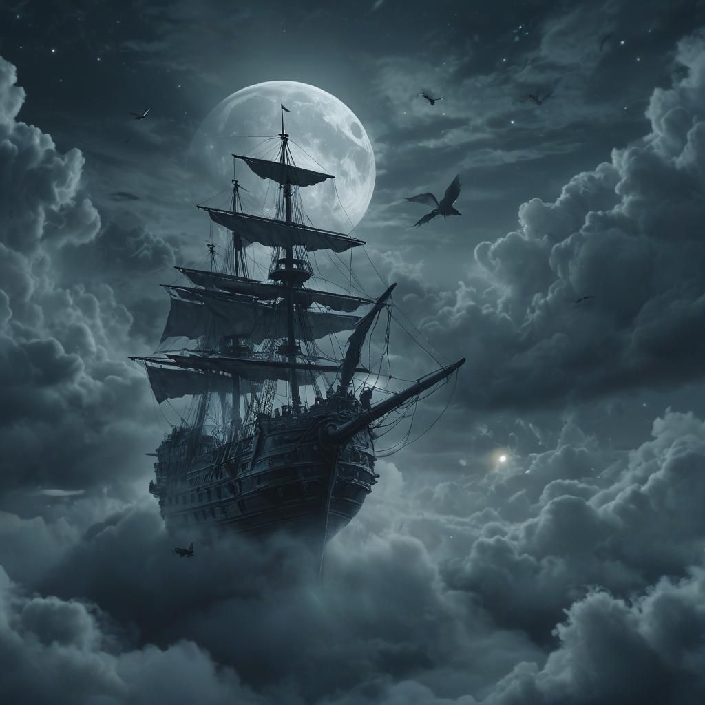 Ethereal Ghost Galleon in Moonlight