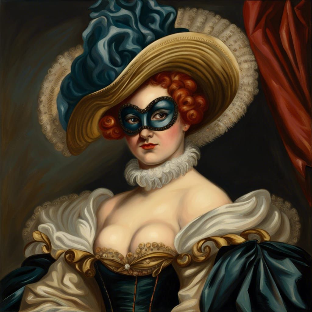 Masked Woman at Costume Ball in Classic Style