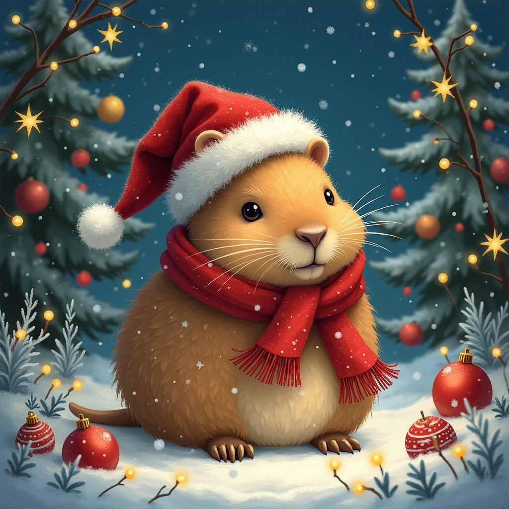 Capybara Christmas Celebration in Whimsical Style
