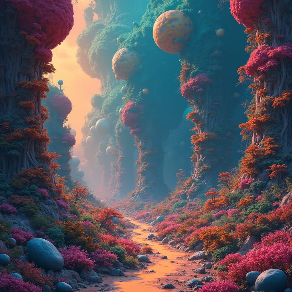 Fantastical Dreamlike Scene with Futuristic Organic Elements