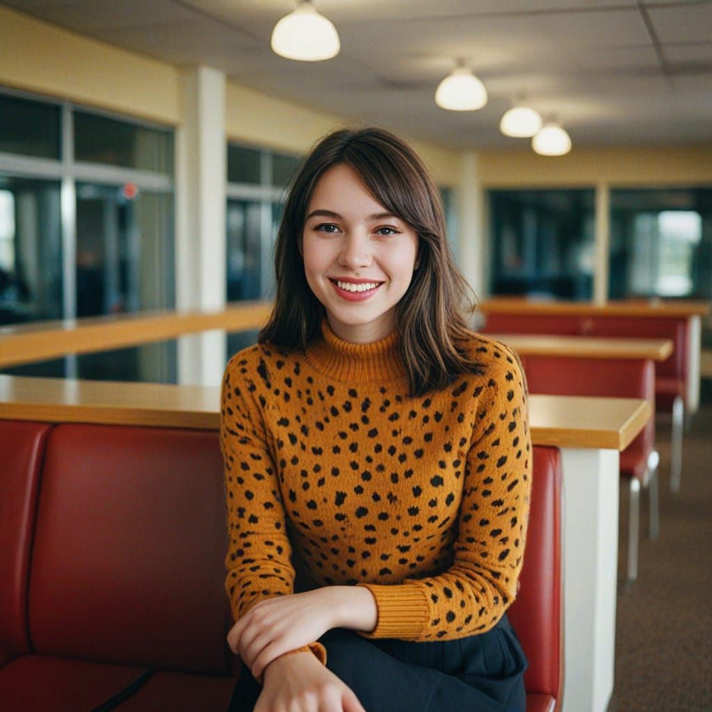 Youthful Girl in Waiting Room, Cinematic Portrait